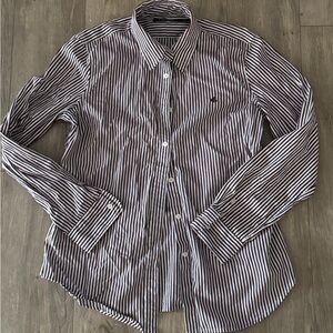 Ralph Lauren Burgundy and White Striped Button-Down Shirt